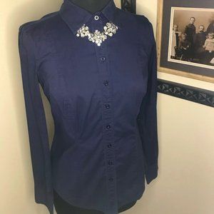 le chateau Navy Blue Long Sleeve Dress Shirt (Small)